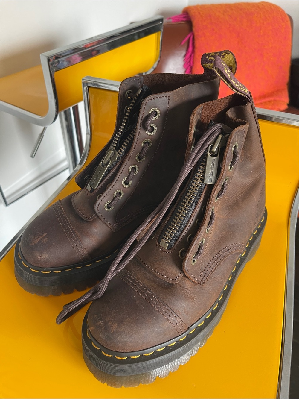 Dr. Martens Brown Leather Lace-Up Zip Combat Boots - Picture 3 of 3